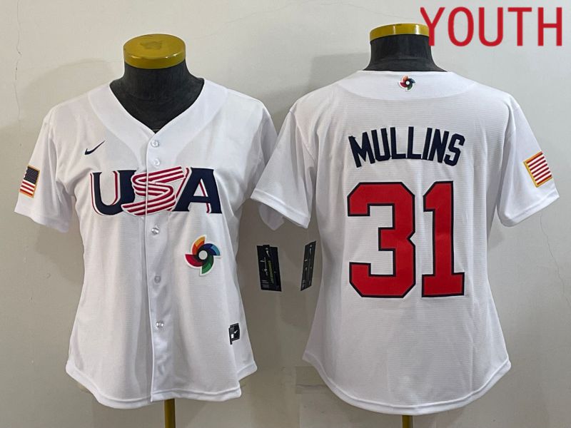 Youth 2023 World Cub USA #31 Mullins White MLB Jersey7->youth mlb jersey->Youth Jersey